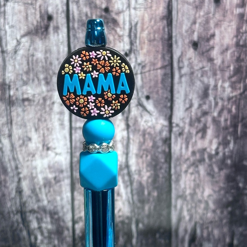 Blue 'Mama' Beaded Pen